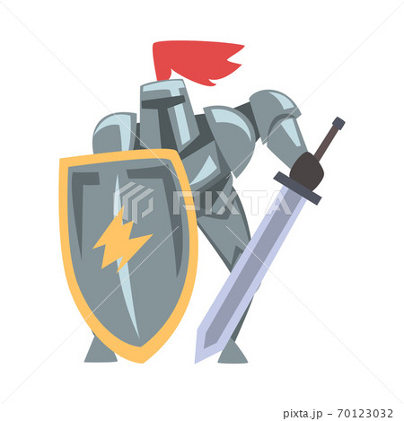 Medieval Knight in Fighting Pose, Chivalry Warrior Character in Full Metal Body Armor with Shield and Sword Cartoon Style Vector Illustration Medieval Knight in Fighting Pose, Chivalry Warrior Character in Full Metal Body Armor with Shield and Sword Cartoon Style Vector Illustration 70123032