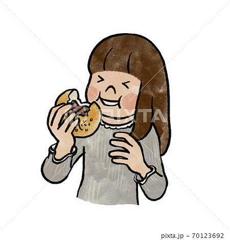 あんぱんを食べる女の子のイラスト素材