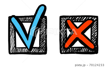 Tick and cross check mark sketch button icon set 70124233