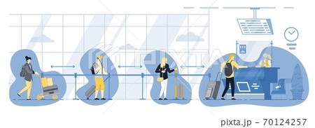 People keep social distancing in queue at airport People keep social distancing in queue at airport 70124257