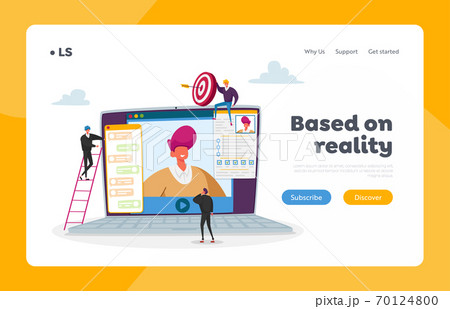 Work Hiring Landing Page Template. Hr Manager Conducting Online Interview with Candidate via Internet, Working Skills Work Hiring Landing Page Template. Hr Manager Conducting Online Interview with Candidate via Internet, Working Skills 70124800