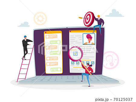 Online Interview, Work Descriptions, Recruitment Headhunting. Tiny Employers Reading Personnel Applicants Resume 70125037
