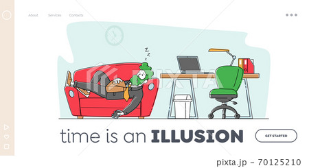 Laziness, Emotional Burnout Landing Page Template. Tired Character Sleep on Couch near Office Desk, Employee Sleeping 70125210