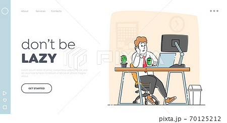 Overwork Tired Worker Character Burnout, Tiredness Fatigue Landing Page Template. Overload Businessman with Low Energy 70125212