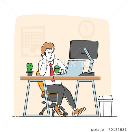 Overwork Tired Worker Character Burnout, Tiredness and Depression. Overload Sad Businessman with Low Life Energy Power 70125681