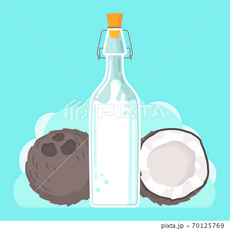 Plant-based vegan coconut milk. Healthy alternative to lactose milk environmentally friendly product Plant-based vegan coconut milk. Healthy alternative to lactose milk environmentally friendly product 70125769