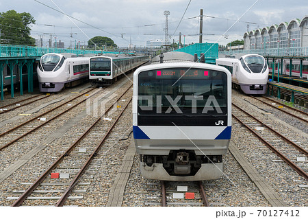 E531系 常磐線の列車 車庫の写真素材