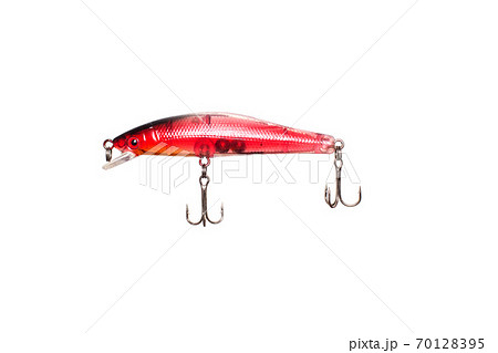 red baubles for fishing on a white background, isolate, wobbler red baubles for fishing on a white background, isolate, wobbler 70128395