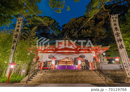 静岡県熱海市 来宮神社 夜のライトアップの写真素材