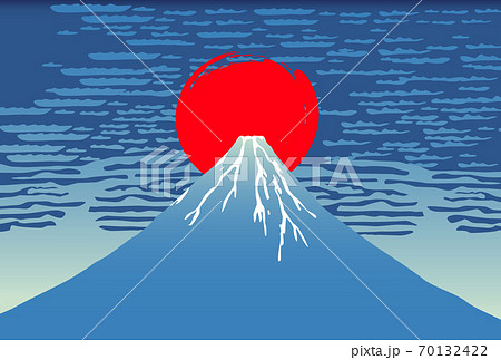 富士と日の出浮世絵風富士山和風背景 70132422