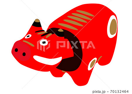 丑年の年賀状赤べこ-白色背景和風イラスト 70132464