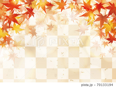 紅葉と市松模様 秋の和風背景 ベージュのイラスト素材