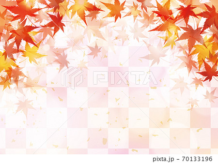 紅葉と市松模様 秋の和風背景 ピンク 紅葉と市松模様 秋の和風背景 ピンク 70133196