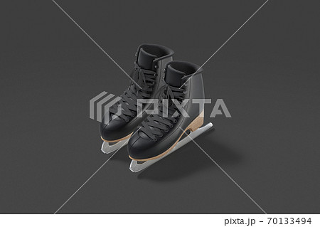 Blank black ice skates mockup pair, dark background Blank black ice skates mockup pair, dark background 70133494