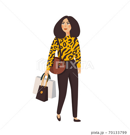 Beautiful young women in fashion clothes. Detailed female characters with accessories. Flat style vector illustration Beautiful young women in fashion clothes. Detailed female characters with accessories. Flat style vector illustration 70133799