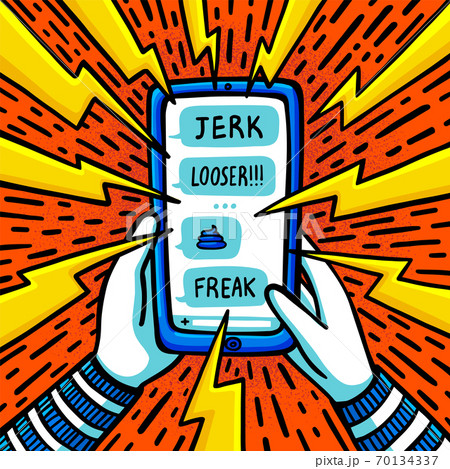 Cyber bullying concept. Teenage Girl Being Bullied By abusive text messages. Flat style vector illustration 70134337