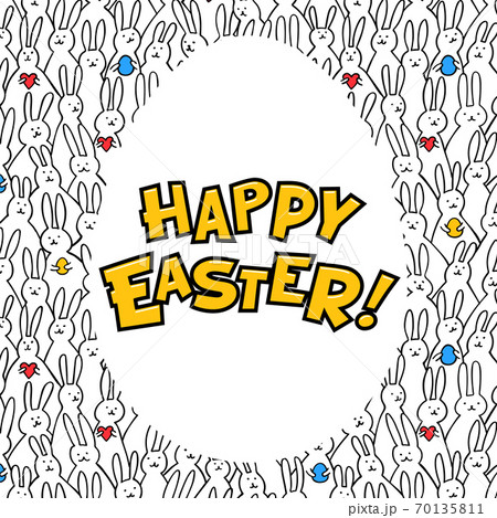 Happy Easter greeting card. Egg with happy easter iscription on bunny pattern bakground. Vector illustration. Happy Easter greeting card. Egg with happy easter iscription on bunny pattern bakground. Vector illustration. 70135811