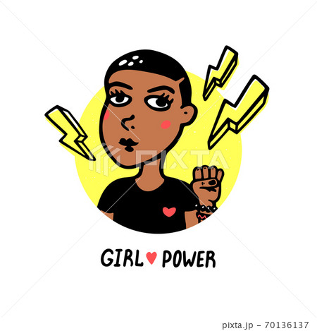 Girl power movement. Doodle style Girl portraits and feminist slogan grl pwr on white background. Feminist movement, protest action, girl power. Vector illustration. Girl power movement. Doodle style Girl portraits and feminist slogan grl pwr on white background. Feminist movement, protest action, girl power. Vector illustration. 70136137