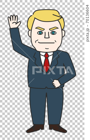Blond man raising his hand to say hello 70136604