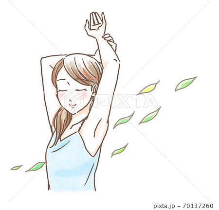 伸びをする女性のイラスト素材