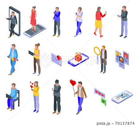 Online dating icons set, isometric style 70137874