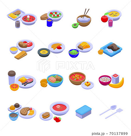 Lunch icons set, isometric style 70137899