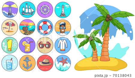 Jeju palm tree isolated at white, cartoon style, collection of nautical or sea symbols, vector flat style 70138043