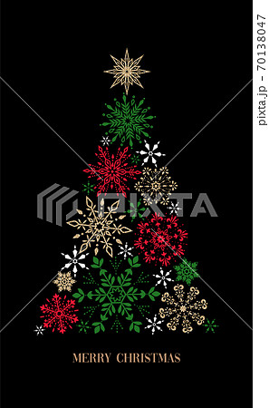雪の結晶のクリスマスツリー 黒背景のイラスト素材