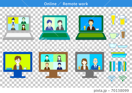 Online Meeting Home Remote Work PC PC Screen Icon AI Vector eps Online Meeting Home Remote Work PC PC Screen Icon AI Vector eps 70138099