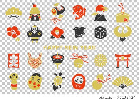正月と年賀状の和風イラスト素材セットのイラスト素材