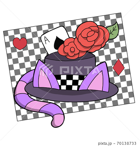アリスの帽子 チェシャ猫 背景有りのイラスト素材