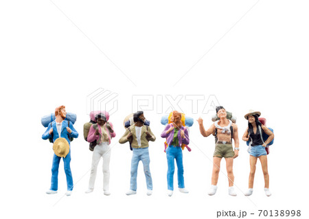 Miniature Backpacker  isolated on white background 70138998