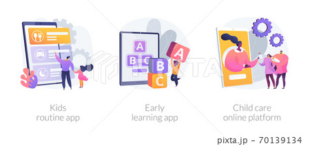 Online childcare service abstract concept vector illustrations. Online childcare service abstract concept vector illustrations. 70139134
