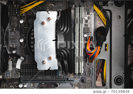 cpu cooler and motherboard inside PC case 70139836