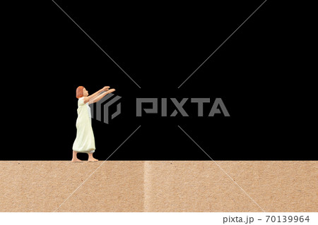 Sleepy woman suffering from somnambulism at home on black background 70139964