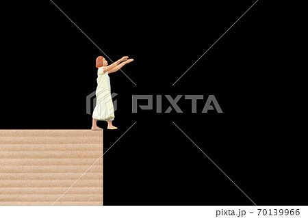 Sleepy woman suffering from somnambulism at home on black background 70139966