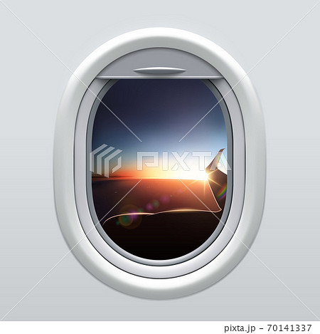 View from Airplane Window to the Sky and Wing. 70141337