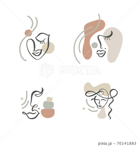 Continuous line, abstract drawing of set faces and hairstyle, fashion concept, woman beauty minimalist, vector illustration for t-shirt, slogan design print graphics style 70141883