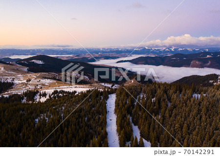 Morning in the mountains. Carpathian Ukraine, Aerial view. Morning in the mountains. Carpathian Ukraine, Aerial view. 70142291