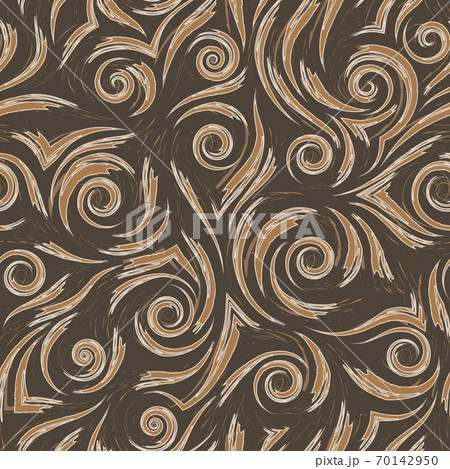 Stock beige vector seamless pattern. Waves or splashes of water. Abstract texture from brush strokes on brown background. Texture for wrapping paper or fabric. 70142950