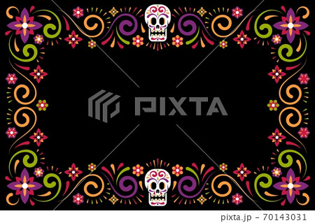 Dia de muertos Holiday flower frame with sugar skull Dia de muertos Holiday flower frame with sugar skull 70143031