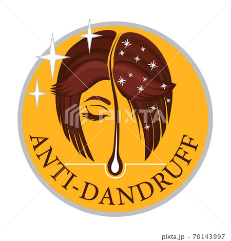 Anti-dandruff flakes free vector flat icon. Sign of healthy hair follicle, female head with and without dandruff.  Disease of skin. Label for shampoo and medical or cosmetic care products.   70143997