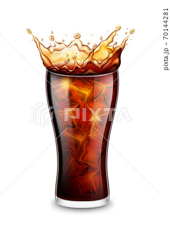Realistic Detailed 3d Glass with Splash of Drink and Ice Cubes. Vector 70144281