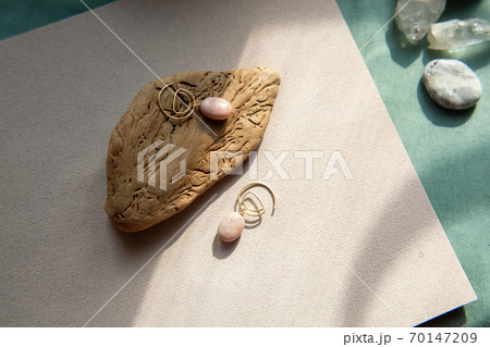 Stylish earrings made of natural pink opal stone. 70147209