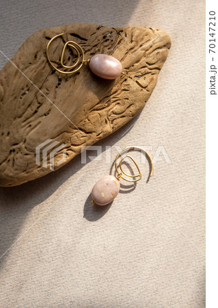 Stylish earrings made of natural pink opal stone. 70147210