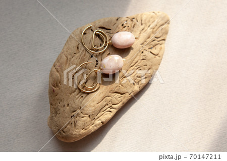 Stylish earrings made of natural pink opal stone. 70147211