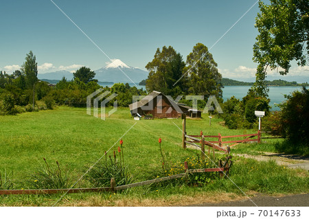 Country house and Llanquihue Lake at Puerto Varas, Chile, South America. 70147633