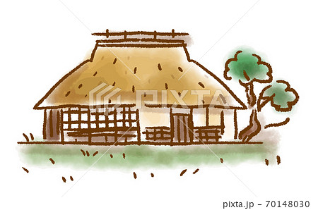 Illustration Of A Thatched Roof House In A Stock Illustration