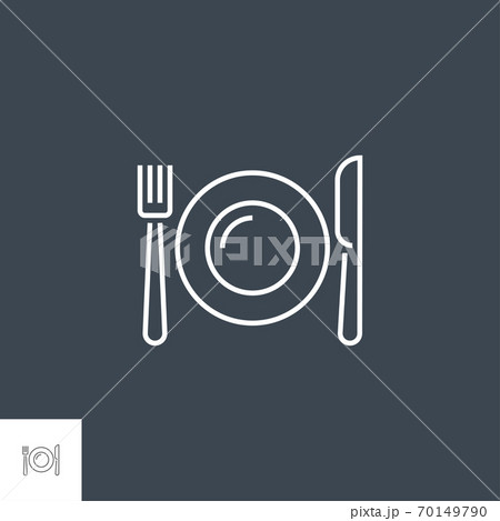 Plate, Fork and Knife Related Vector Line Icon. 70149790