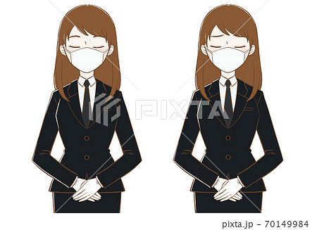 葬儀スタッフの女性 目礼とお詫びのイラスト素材